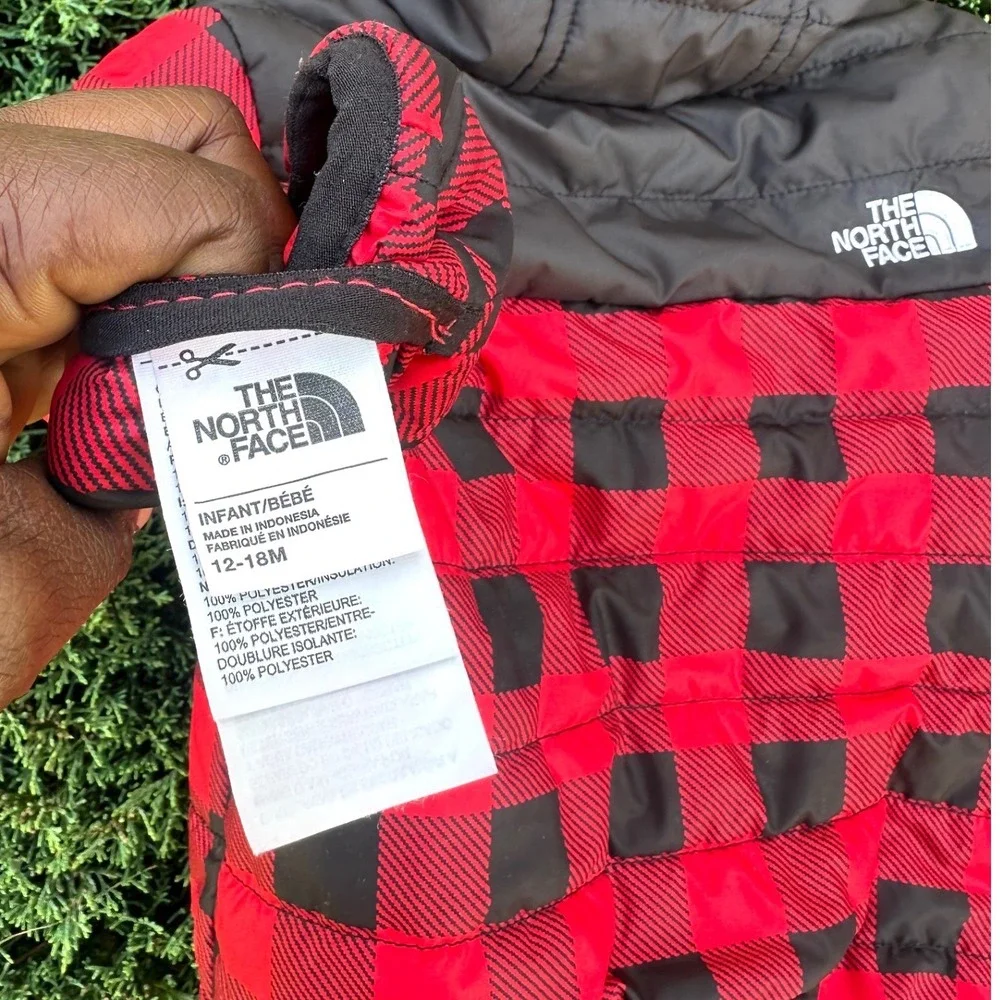 The North Face Infant Toddler Buffalo Plaid Puffer Jacket Hooded Coat 12-18M